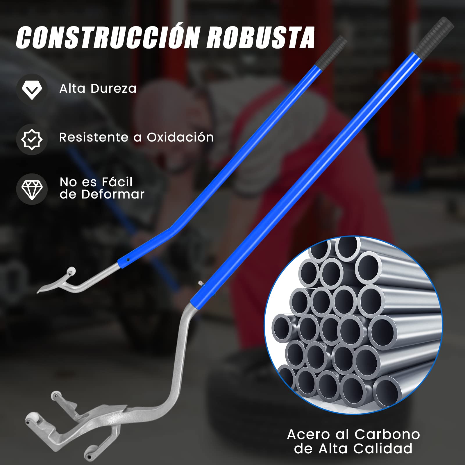 COSTWAY Herramienta para Montar y Desmontar Neumáticos, Cambiador de Neumáticos de 44 cm a 62 cm, Conjunto de 3 Herramientas Manuales para Cambiar Neumáticos con Retenedor de Cuentas (Plateado+Azul)