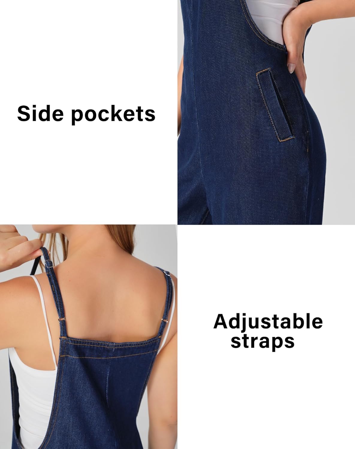 roswear Cropped Overalls for Women Baggy Wide leg with Side Zip Adjustable Strap - Image 6