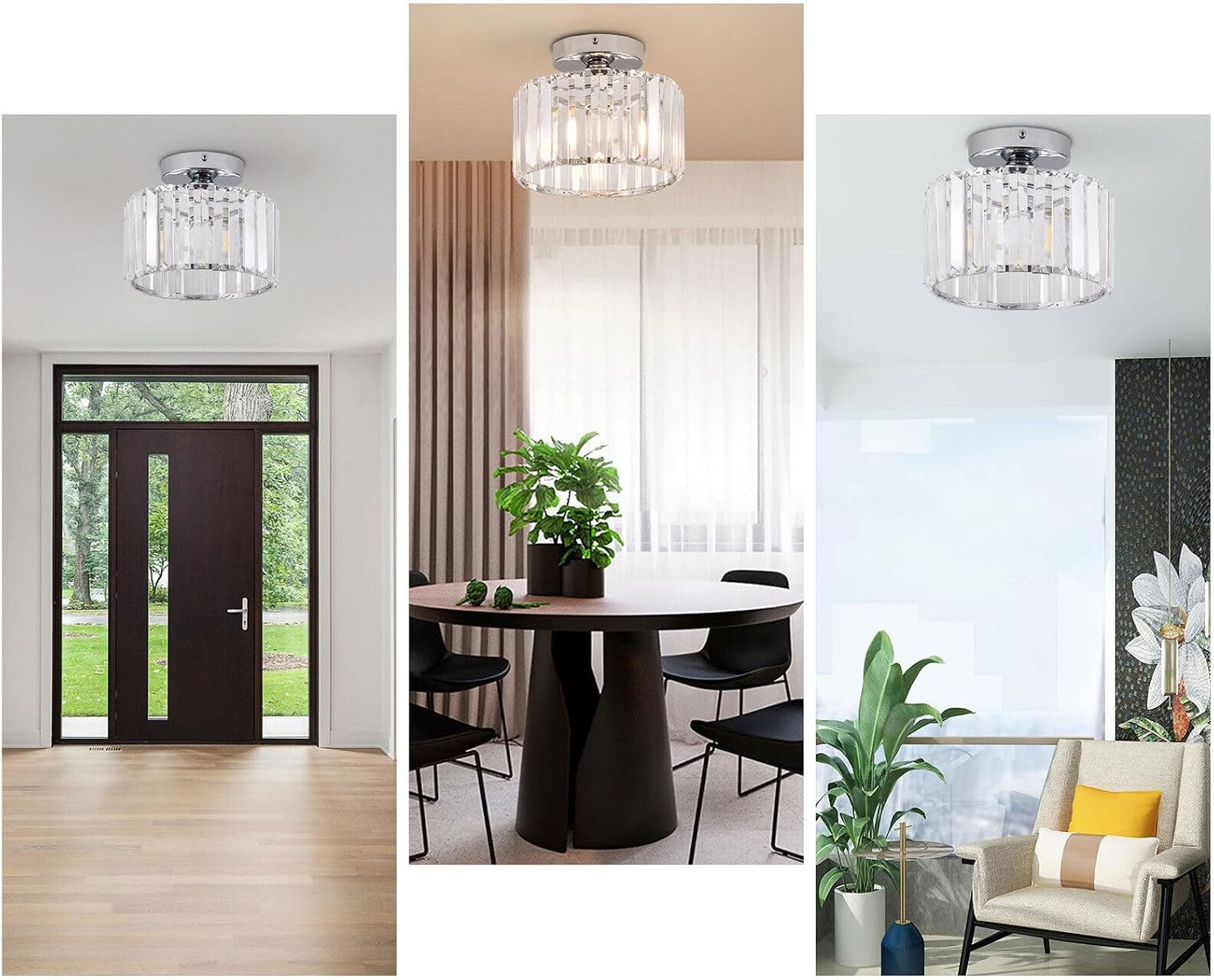8.26in Modern Crystal Ceiling Light Flush Mount Chandelier Ceiling Lamp 60W 110V Silver for Kitchens, Hallways, Living Rooms, Bedrooms, Bathrooms, Balconies, Bars