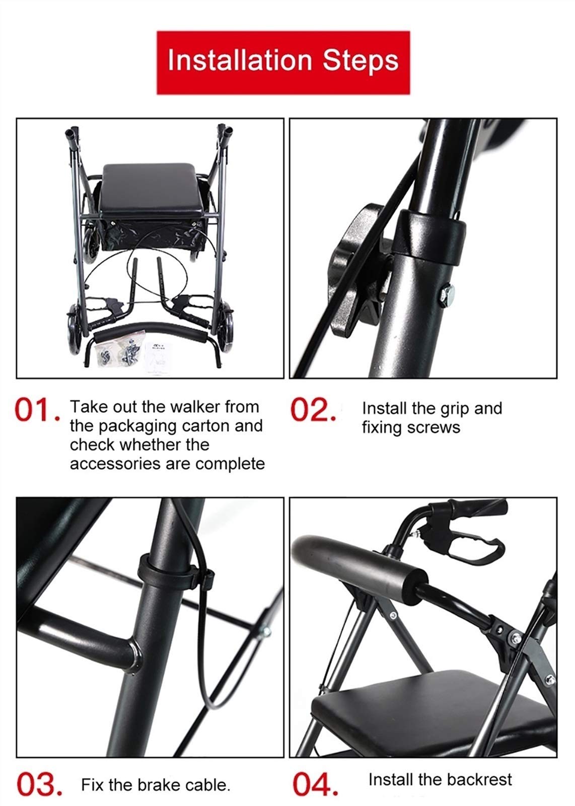 ERoomQ Seniors Rolling Walker with Wheels& Seat, for All Terrain, Foldable Portable Step Assist, Handcart for Shopping, Load 158kg, Black