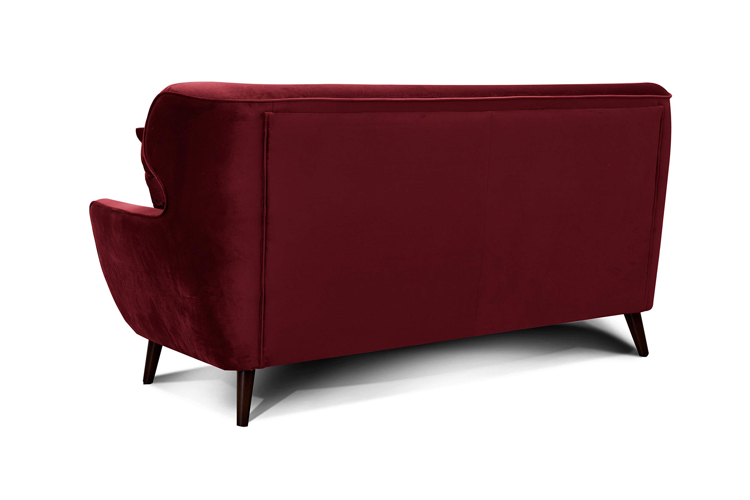 CAVADORE 3-Sitzer-Sofa Abby / Retro-Couch im Samt-Look mit Knopfheftung / 183 x 89 x 88 / Samtoptik, rot