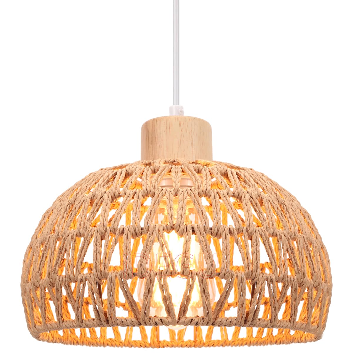 iDEGU 25cm Retro Pendant Light E27 Ceiling Light Bohemian Style Hanging Lampshade in Rattan Wood Vintage Pendant Light Fixture for Bedroom Dining Room Living Room Restaurant Cafe (Brown)