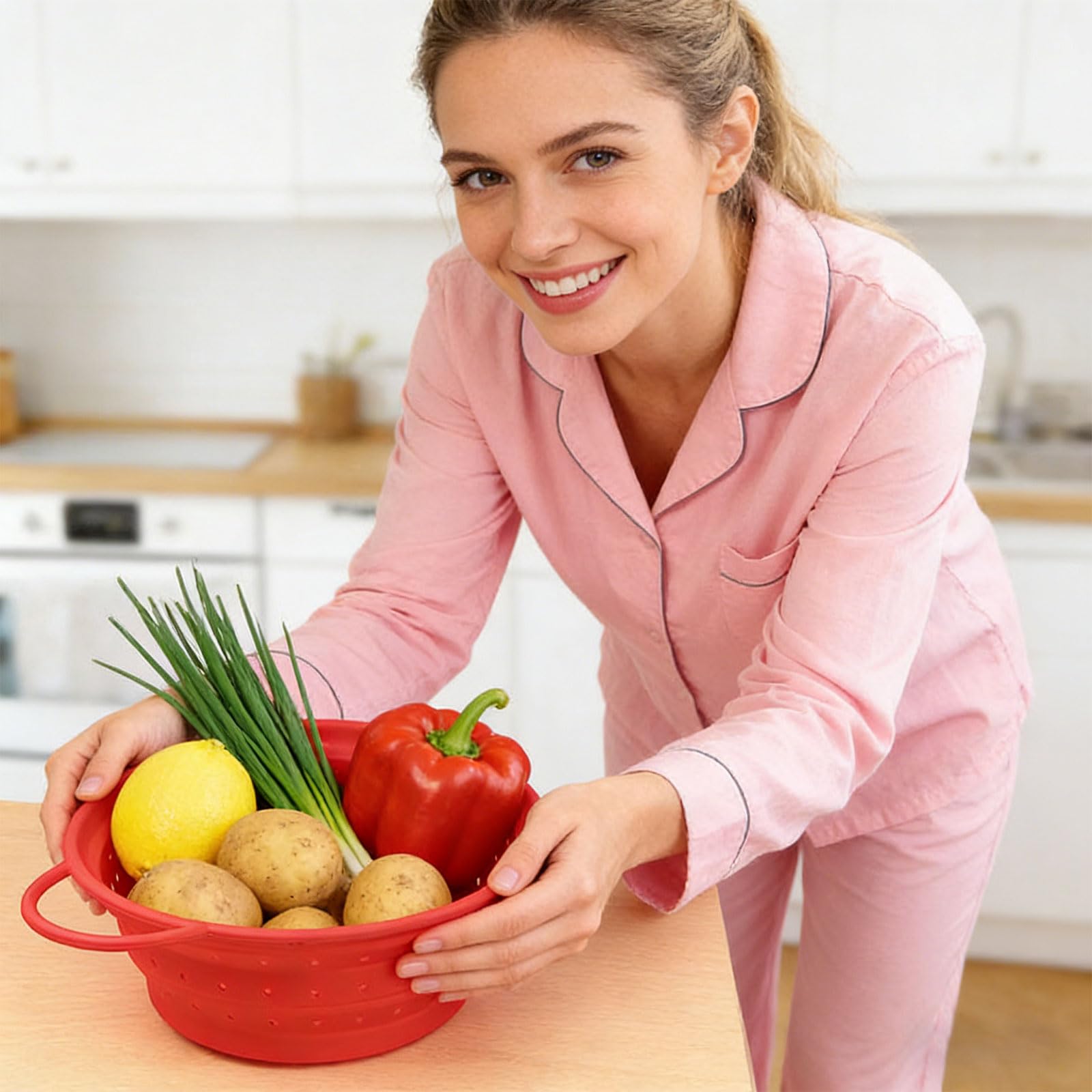 Juego de 3 coladores de cocina plegables de varios tamaños para drenar pasta, verduras y frutas, cesta de materiales de silicona