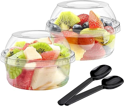 Miniatura 4 de WUWEOT Paquete de 50 vasos de postre de plástico, cuencos de postre PET transparentes de 12 onzas, tazas de parfait desechables con tapa (sin