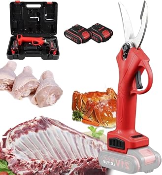 Electric Bone Scissors -Your Electric Prep Pro Bone Cutting Shears For Chicken, Fish & Vegetables | Safe, Cordless W/ 2 Batteries | Master Kitchen & Backyard Cooking With Ease!,Red
