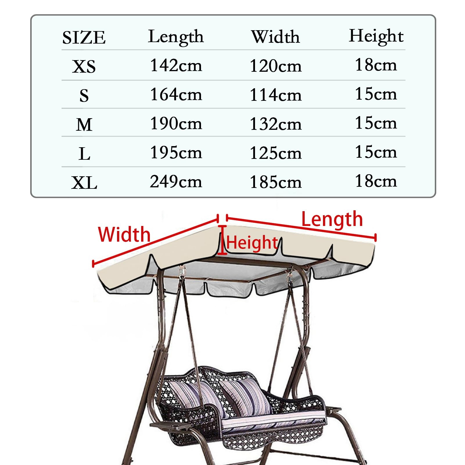 Hollywoodschaukel dachbezug, Wetterbeständig Sonnendach für Gartenschaukel Ersatz, Dauerhaft , Wasserdichtes Dach für Gartenschaukel, UV-Schutz (164*114*15 CM,2)
