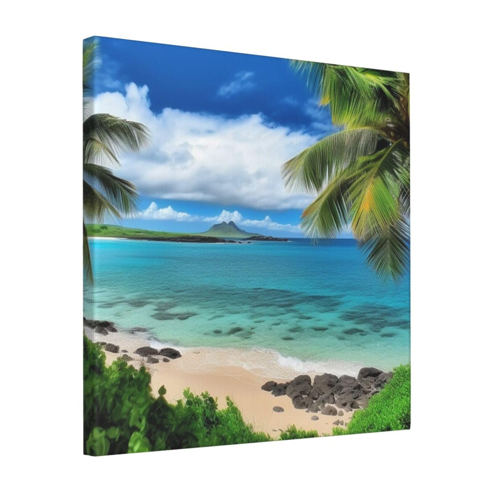 KLOPH Tropical Palm Tree Hawaii Beach Canvas Wall Art for Living Room 16"x16" Modern Artwork Painting for Bathroom Hanging Canvas Prints Aesthetic Wallart for Bedroom Kitchen Office Wall Decor