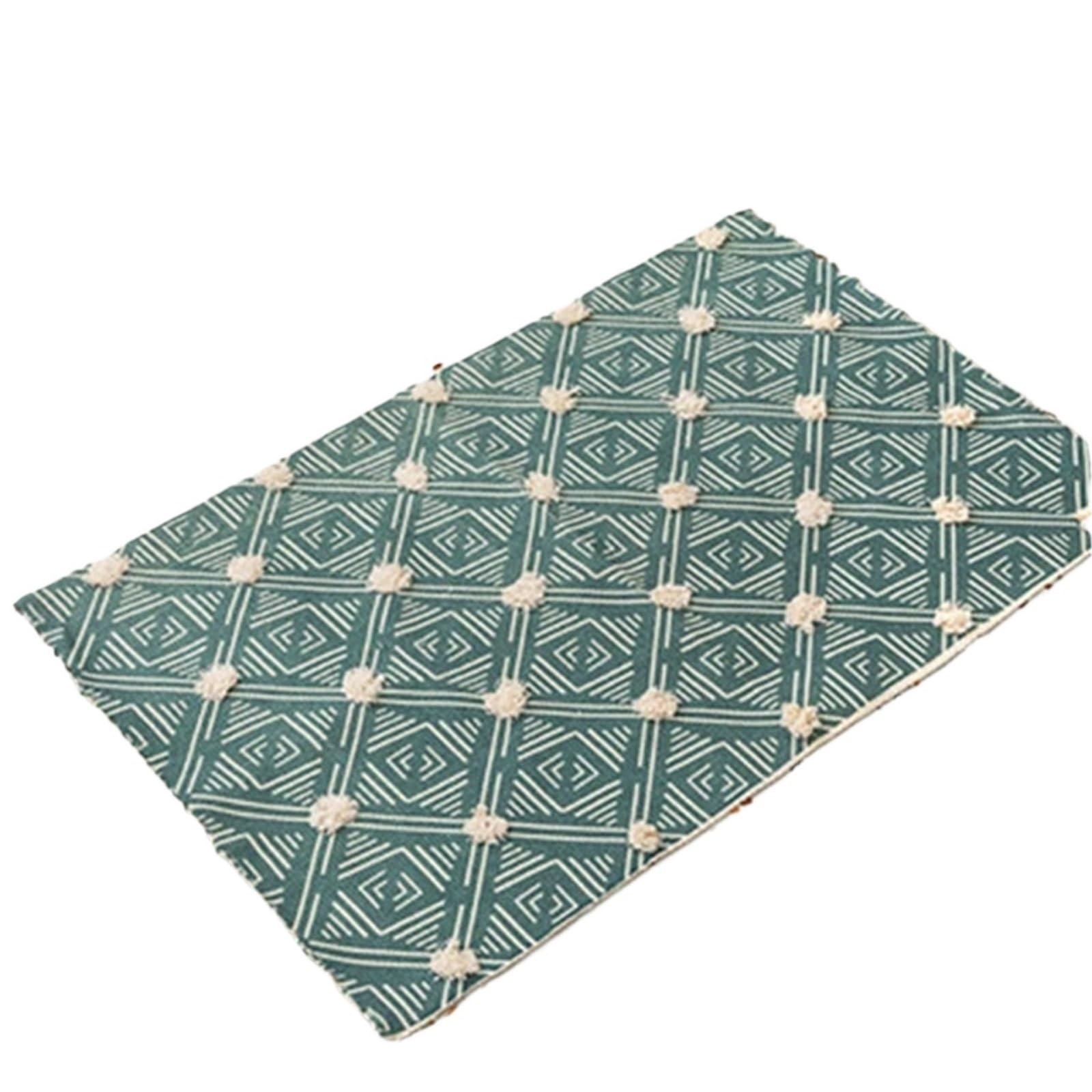 Alfombras tejidas RTTYIKU de lino y algodón con diseño geométrico y flecos tradicionales