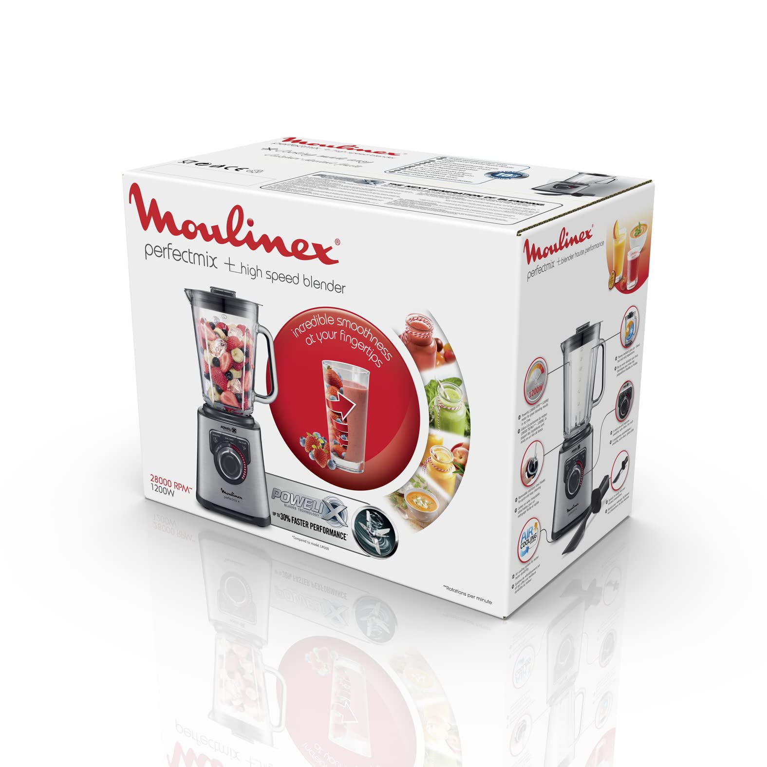 Moulinex Perfect Mix + LM811D10 - mikser 1200 W, glazurowana stal nierdzewna, podświetlany regulator prędkości, 3 programy, tryb ręcznego i automatycznego czyszczenia