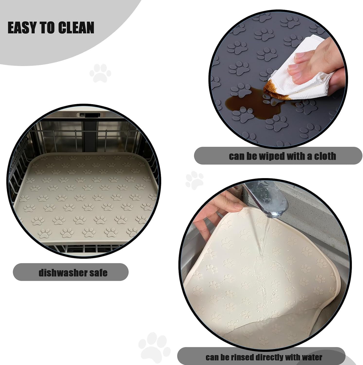 Silicone Pet Feeding Mat, Waterproof, Raised Edge, BPA Free, Spill Containment, for Cats and Dogs, Square, 10.6x10.6 Inch (Cream, 27x27 CM) image 3