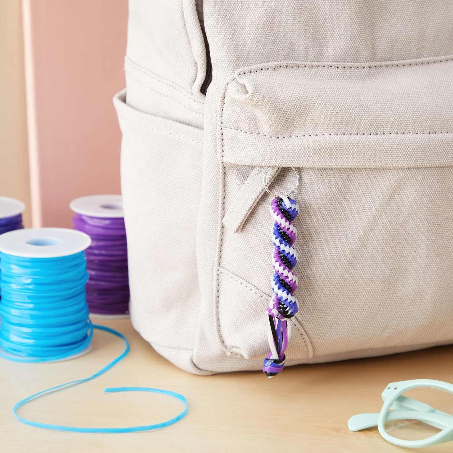 Juvale Lanyard String Kit - Neon Plastic Lacing Cord & Gimp String for Bracelets - Plastic Cord & Boondoggle Kit for Keychains - 10 Spools, 50 Yd Each, 2.5 mm x 1 mm, Rainbow