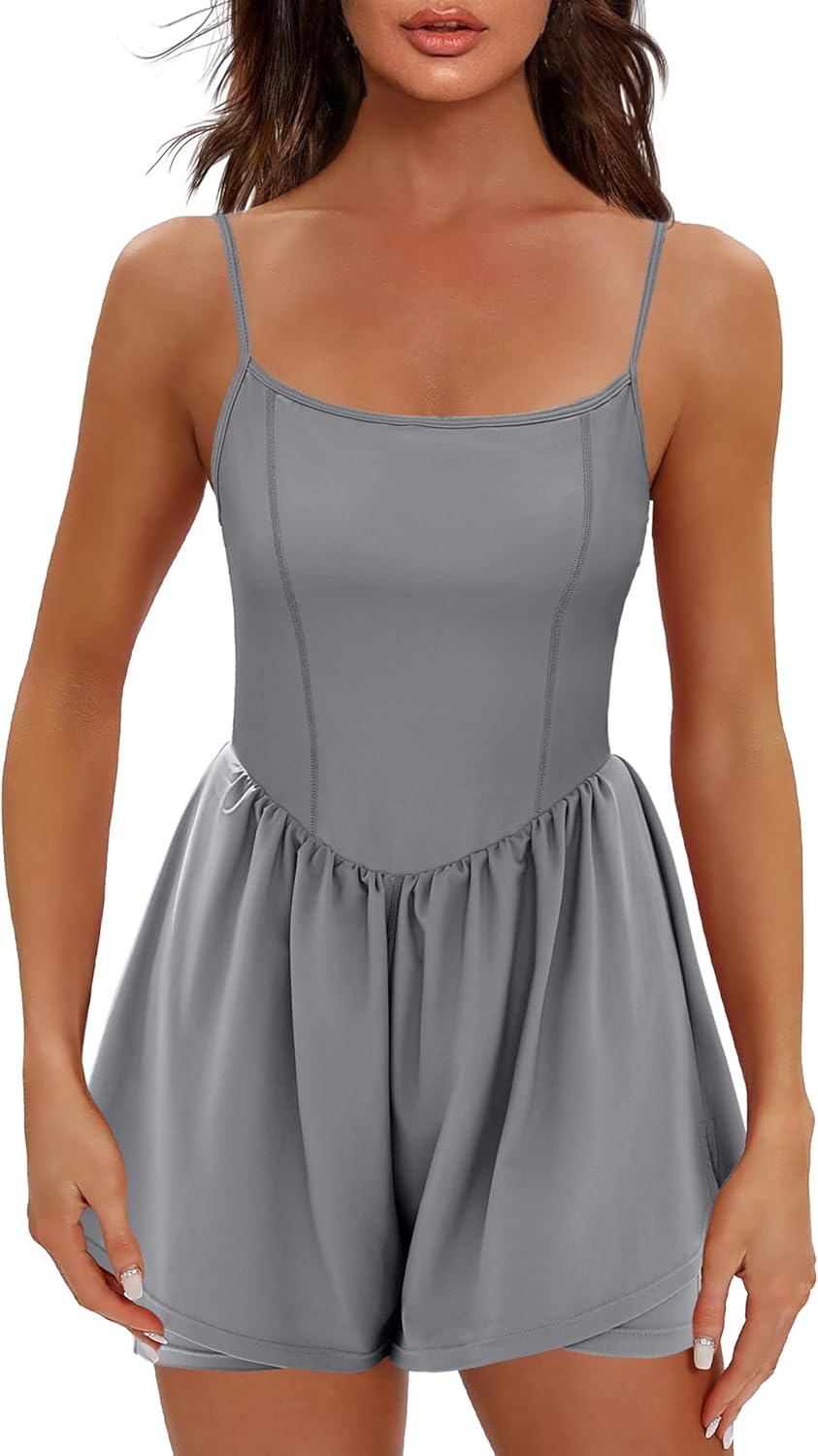 Ekouaer Womens Summer Sleeveless Workout Rompers Athletic Jumpsuit Double Lined Shorts One Piece Gym Yoga Clothes XS-XL - Image 2