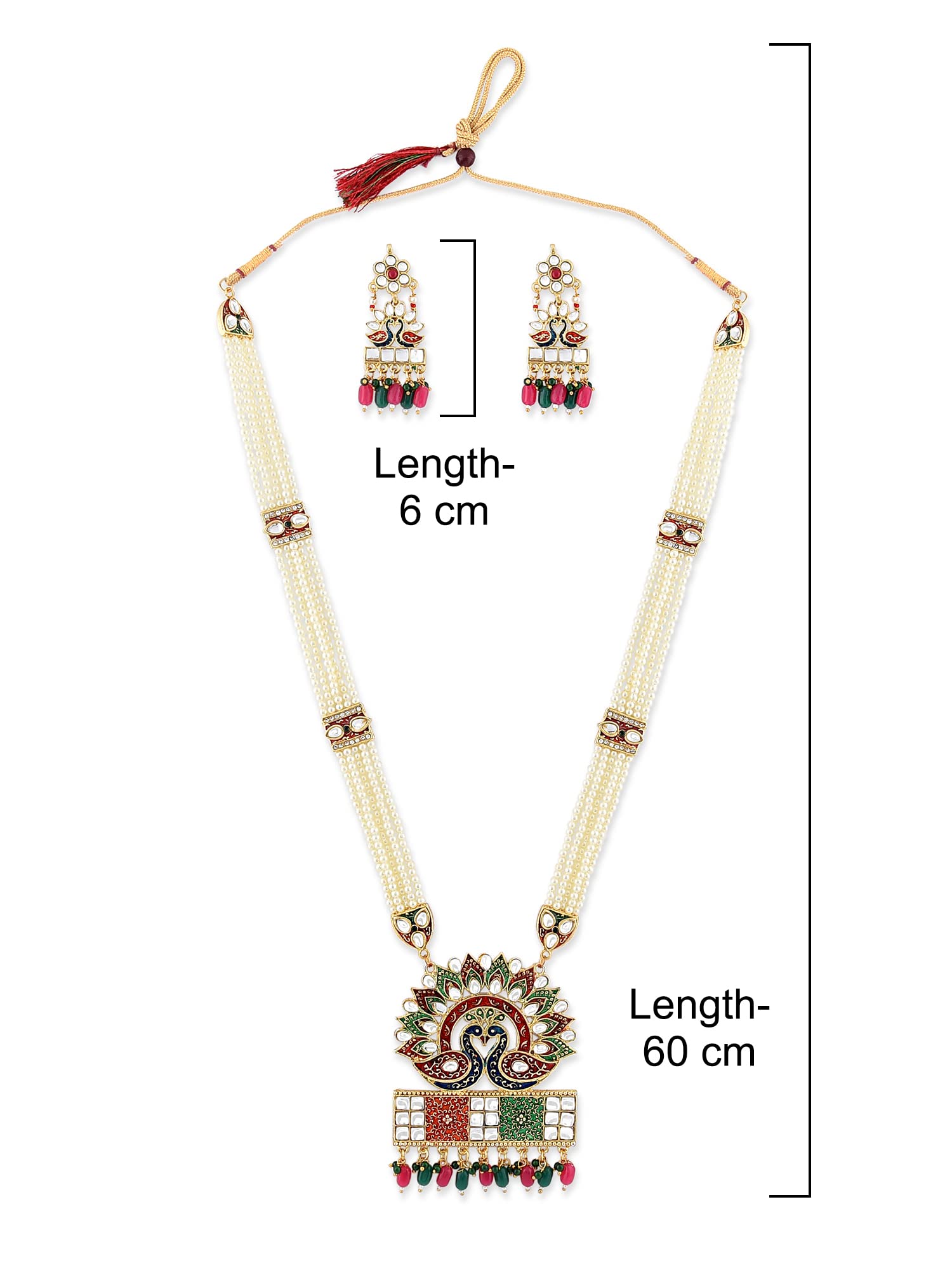 Women's Peacock Inspired Meenakari Long Necklace & Earring Set