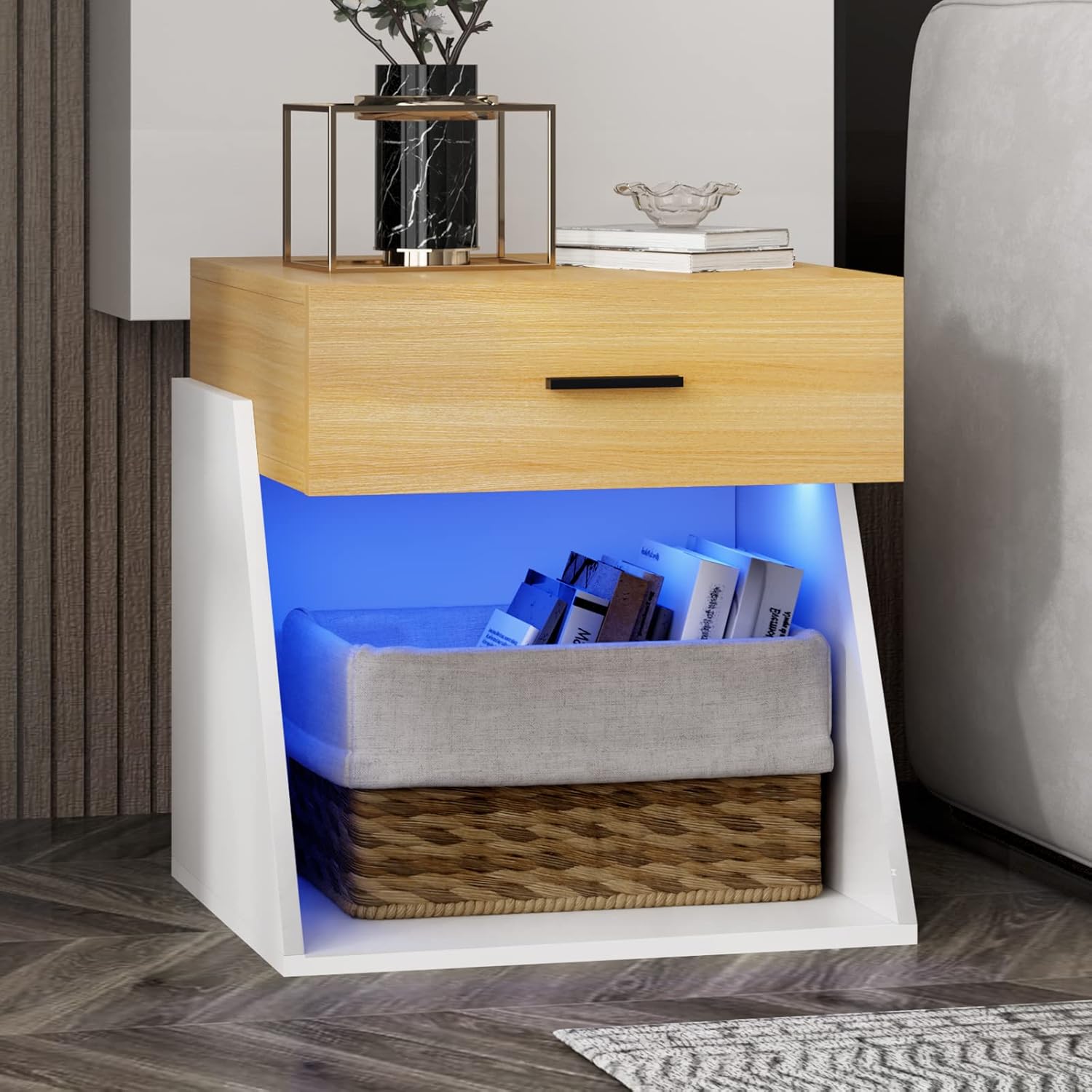 Soges Bedside Table,18.1 inchUnique End Table with One Drawer and