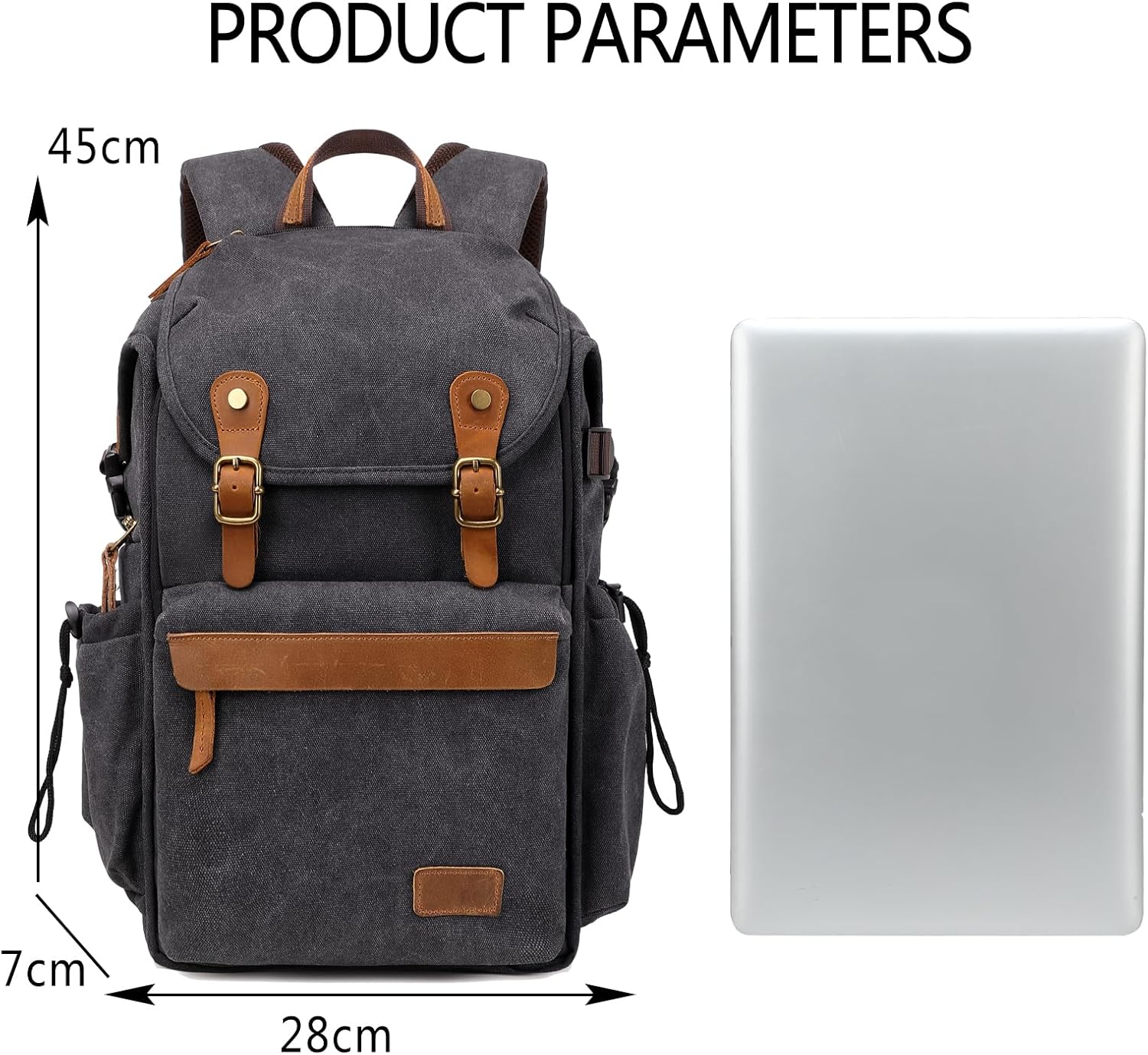 Vintage Waxed Canvas Camera Backpack (Charcoal Black) for DSLR/Mirrorless & Drone, Waterproof Photography Bag with 16" Laptop Compartment, Large Capacity Travel Camera Bag for Photographers