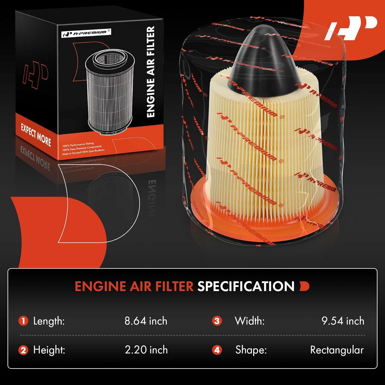 A-Premium 2-PC Engine Air Filter Compatible with Ford Mustang 1994-2000, Contour 1998-2000