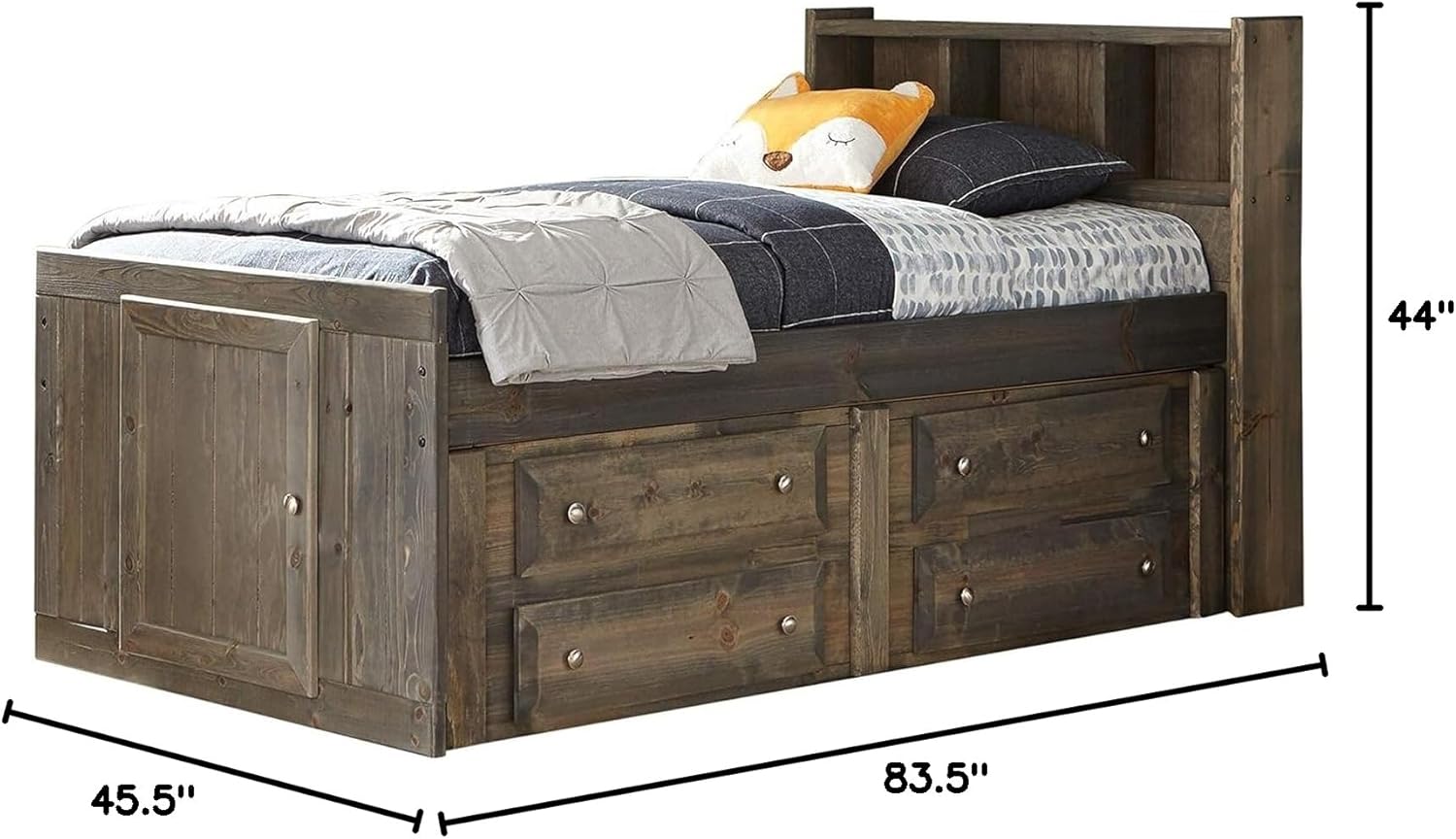 Coaster Home Furnishings Wrangle Hill Farmhouse Wood Twin Size Storage Bookcase Bed Frame Platform Bed 44-inch Headboard Gunsmoke 400839T