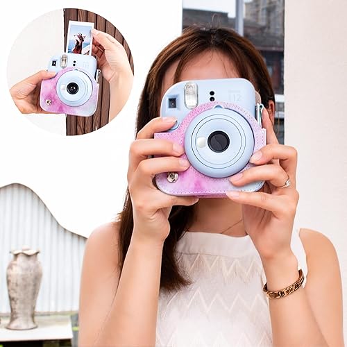 Miniatura 6 de MUZIRI KINOKOO Funda para cámara instantánea Fujifilm Fuji Instax Mini 12Polaroid Mini 12 - Funda protectora de piel sintética con correa ajustable