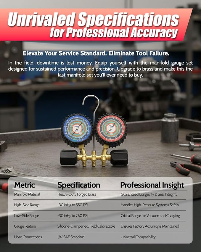 Manifold de Latón Tipo Pistón HCPRO HC2V5C5BK con Manómetros 80MM y Juego de Mangueras 5FT miniatura 6