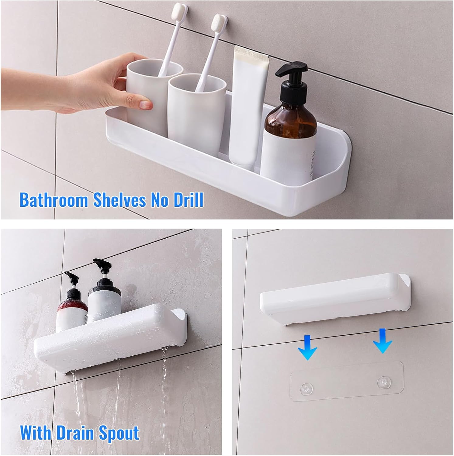 Diesisa 2pc Acrylic Wall Mounted Shower Caddy, Adhesive Shelf, Bathroom Shelves for Wall, No Drilling Hang Walls,Stick on Shelf, with Self Adhesive Tape, for Bathroom, Kitchen, Living Room