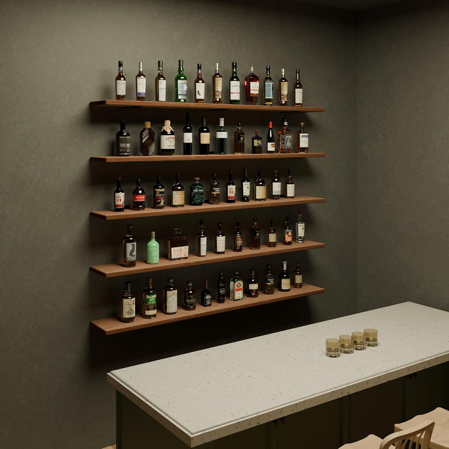 5 Tier Book Shelf,Long Floating Shelf for Wall 60 inch,Rustic Bookcase Long Shelves,Wall Mounted Bookshelf for Living Room