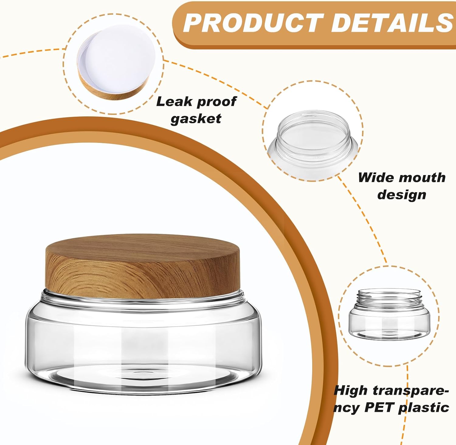 Tessco for you 24 Pack Plastic Jars with Lids Label,5 oz,Clear,Dark Beech image 3