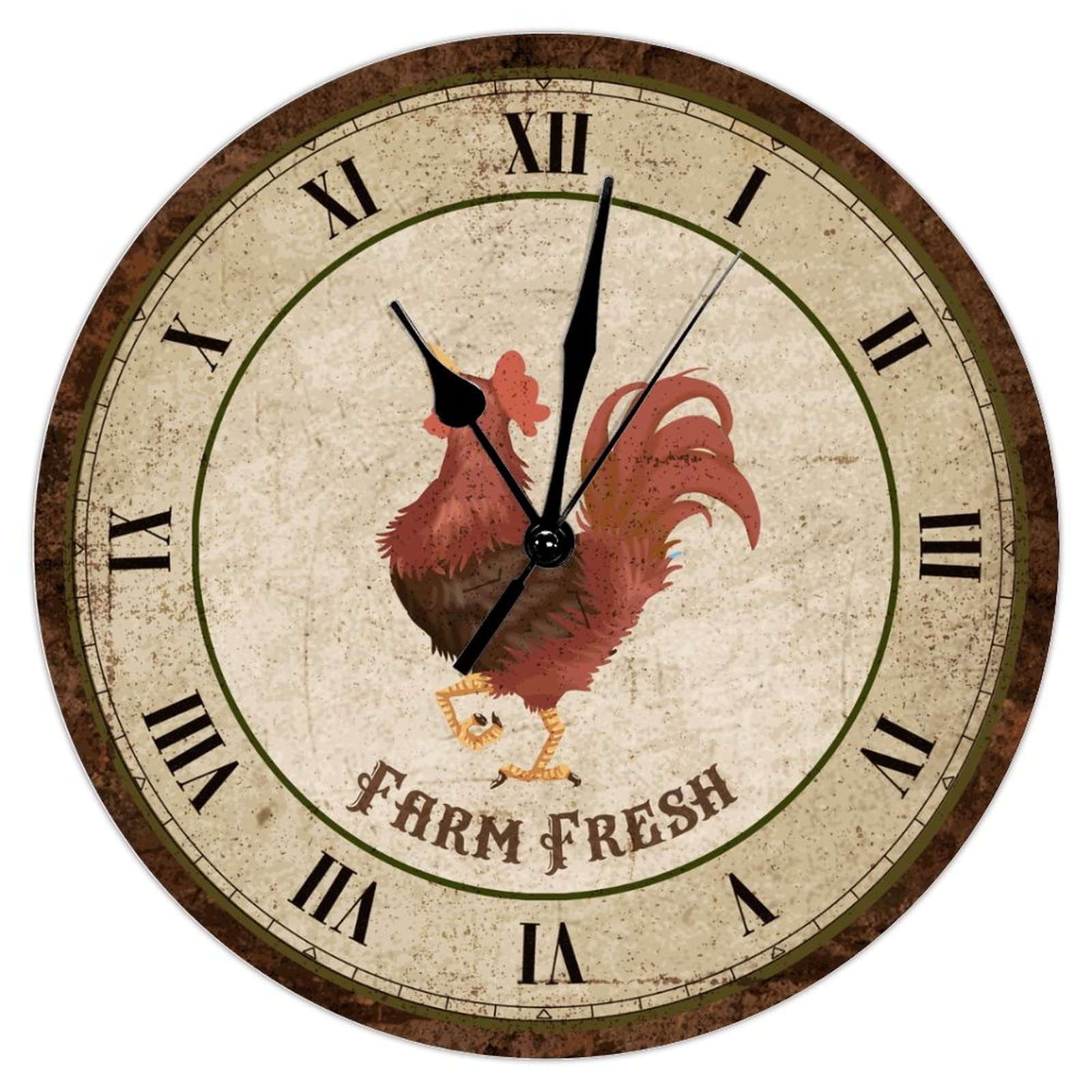 Horloge murale à quartz silencieuse sans tic-tac en bois 38 cm déco de ferme