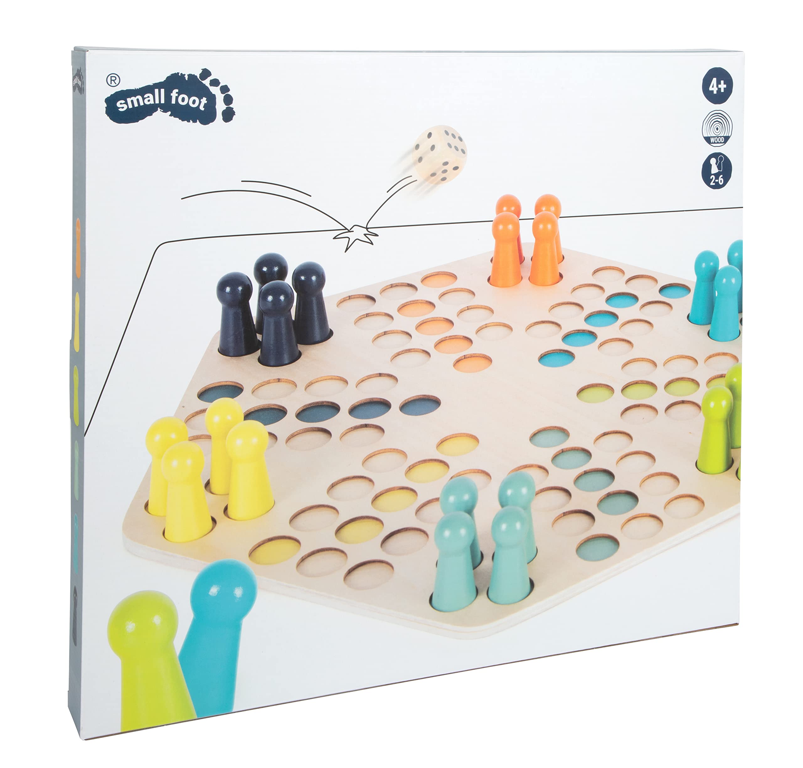 small foot Ludo für 6 Spieler XL aus Holz, Gesellschaftsspiel für die ganze Familie, für Kinder ab 4 Jahren, 1800
