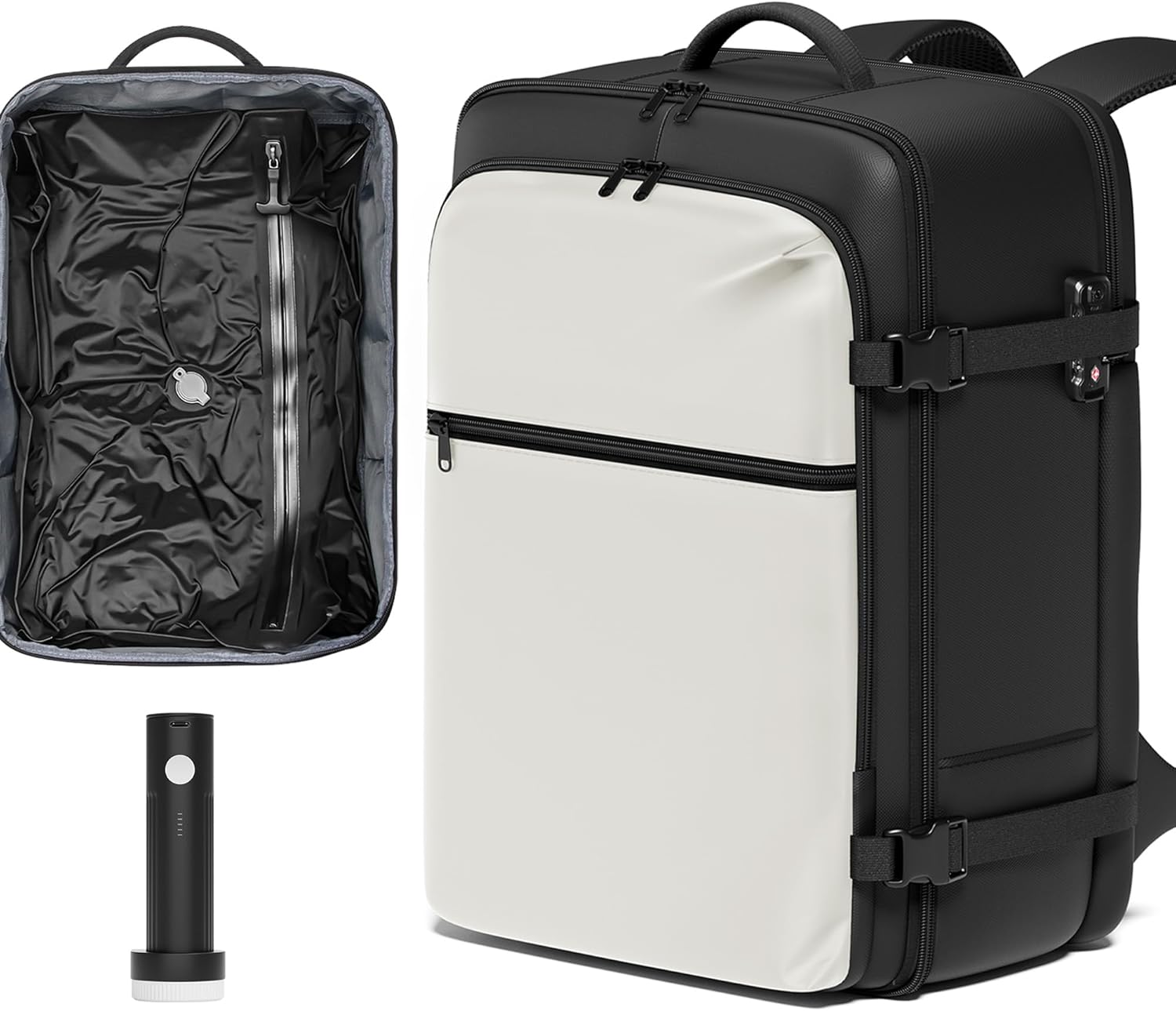 SUOCO Travel Vacuum Backpack with Portable Electric Pump, 45L Carry On Compression Seal Travel Backpack with Vacuum System, Traveling Packing Luggage Suitcase, Black