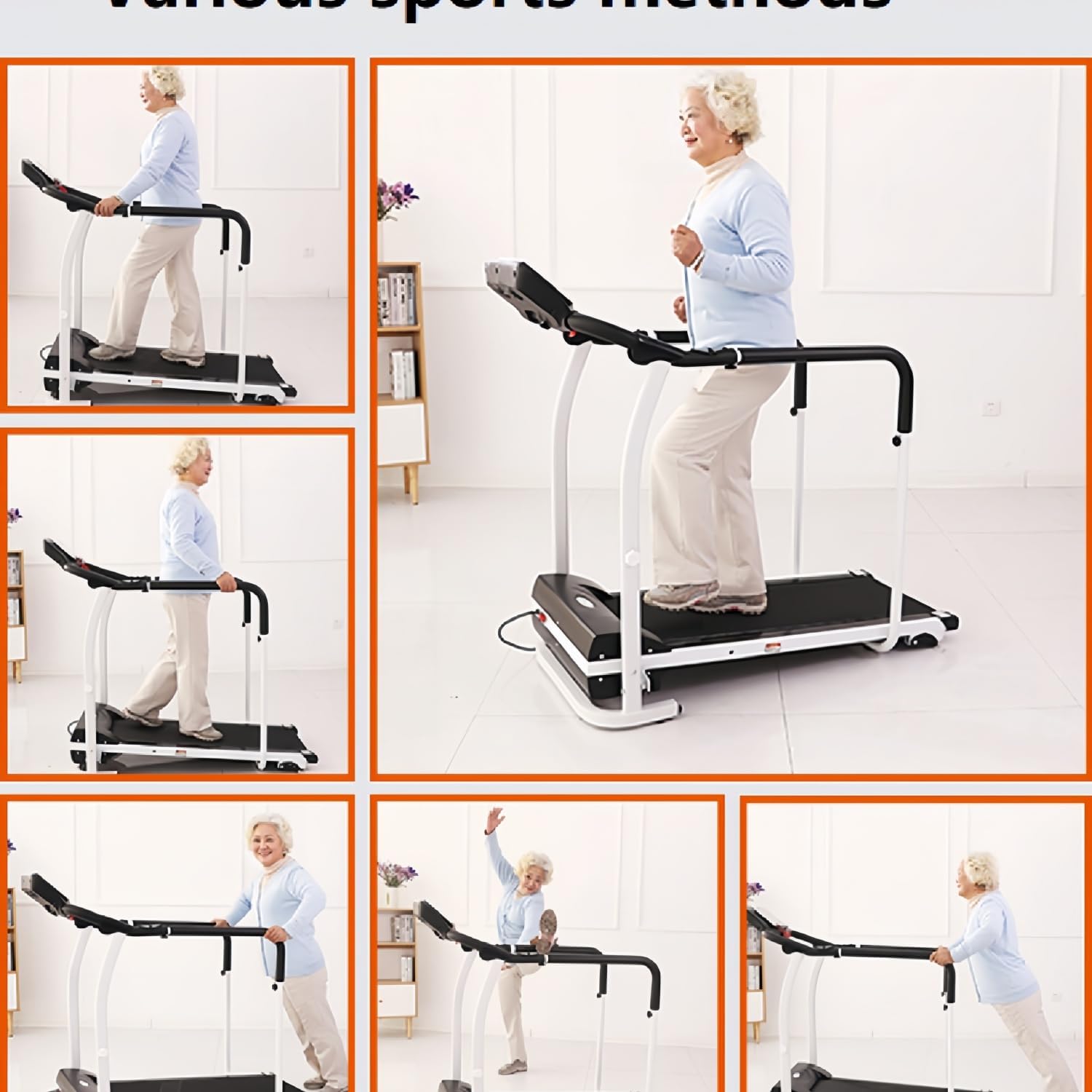 Multifunction Foldable Treadmill Rehabilitation Motorized Treadmill with Handrail Seniors Home Treadmill for Home Office Physical Exercise Treadmill