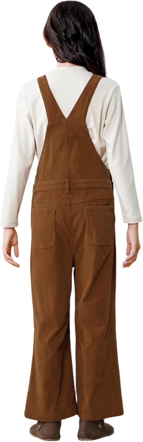 Rolanko Girls Corduroy Overalls, Adjustable Straps Jumpsuits with Pockets Vintage Wide leg Bib Pants for Kids