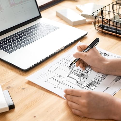 Miniatura 5 de Deli Marcadores permanentes de doble punta, punta fina y punta ultra fina para firma y marcado, negro, 12 unidades