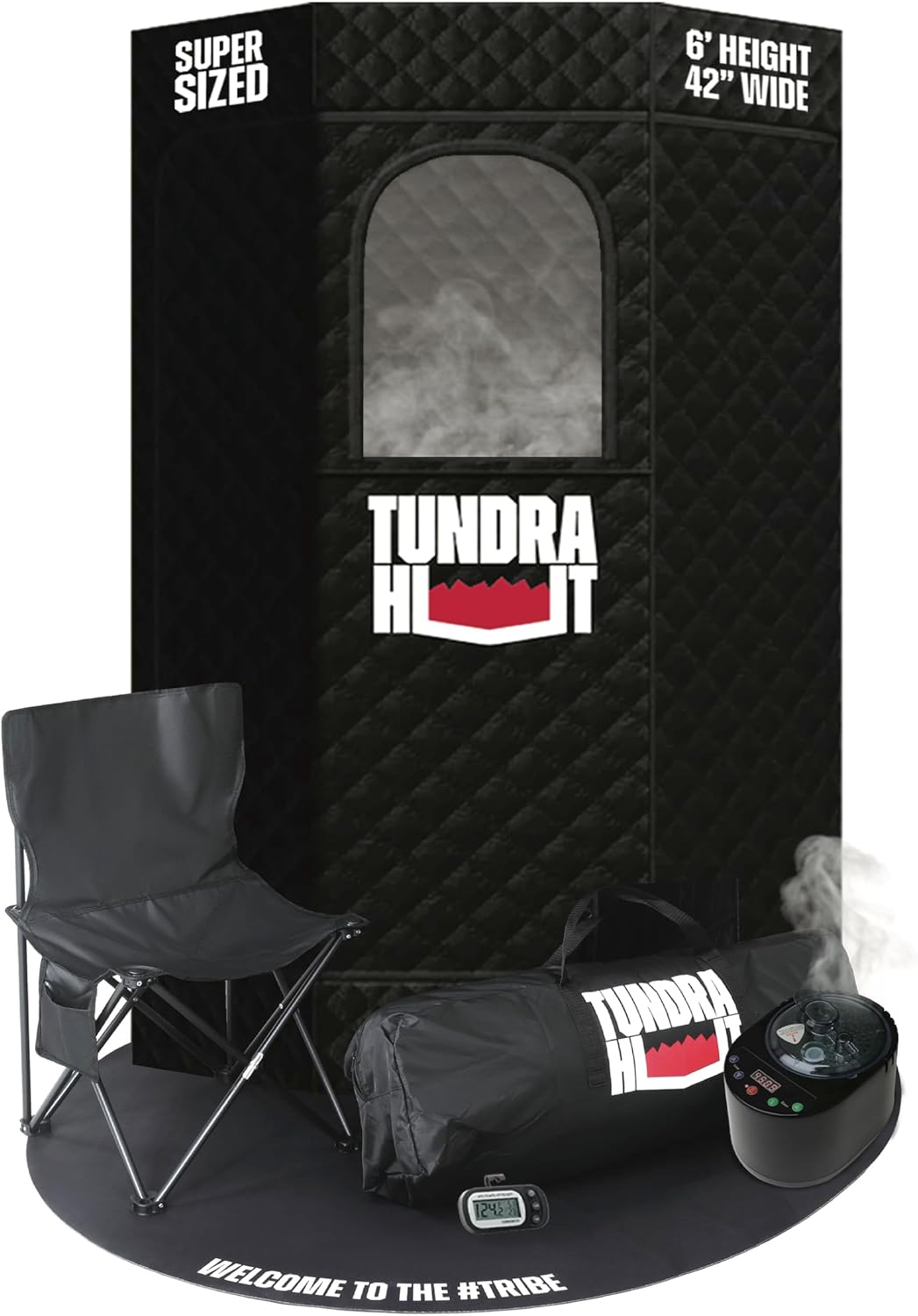 TUNDRA HUT XL Portable Home Sauna for Wellness & Relaxation | Steam-Heated Hexagon Model | 99-Min Rapid Steam Room Generator, Floor Mat, Towel, Chair & More | 2-Min Setup | USA Athlete Founded (THSX1)