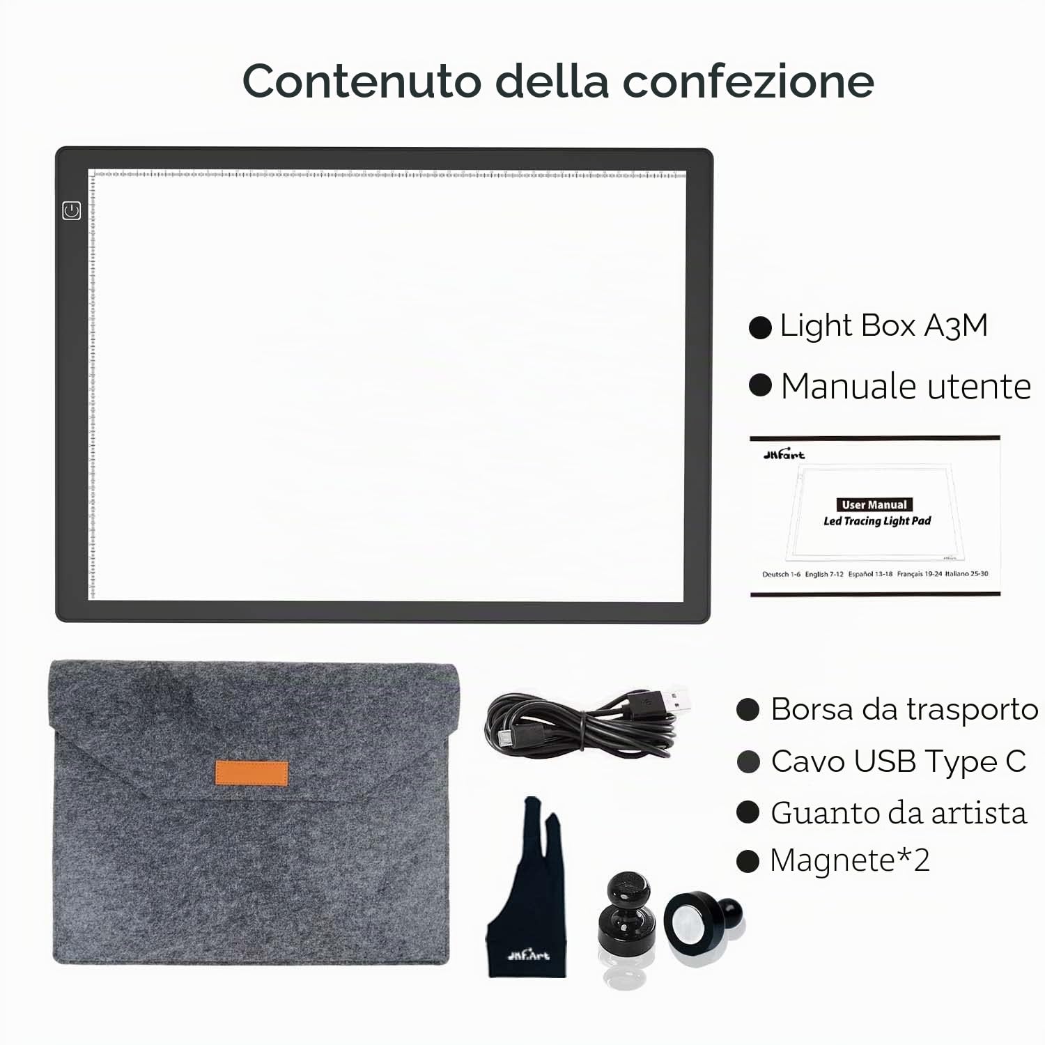 Tavoletta Luminosa A3 Led Magnetico, Scatola Luminosa di tipo C Luce Pad per Artcraft Tattoo Acquerello Copia Quilting Tracing Painting Light X-Ray w/Artist Guanto e Borsa di immagazzinaggio