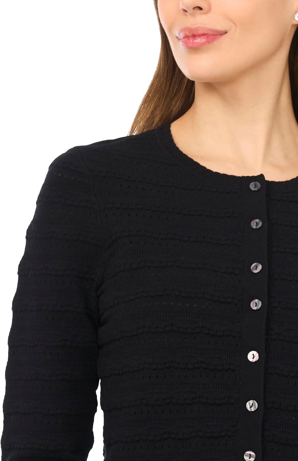 CeCe Women's Pointelle Long Sleeve Cardigan