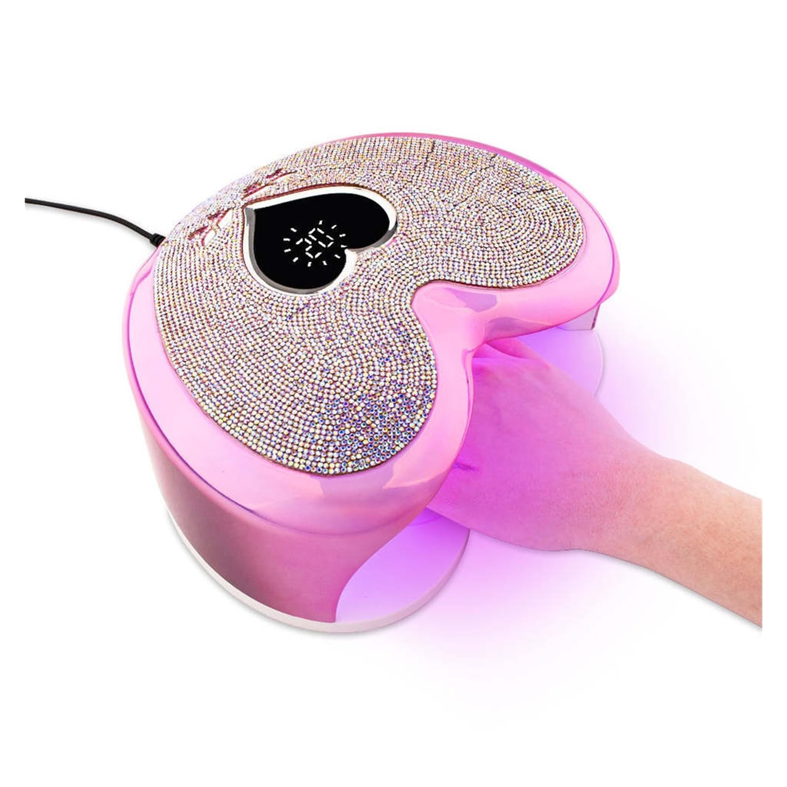 Lampa UV do paznokci, Lampa LED UV do paznokci 96 W UV-LED Profesjonalny kształt serca utwardzająca lakier żelowy Różowe światło słoneczne Suszarka Maszyna manicure Z kryształem górskim(Pink)