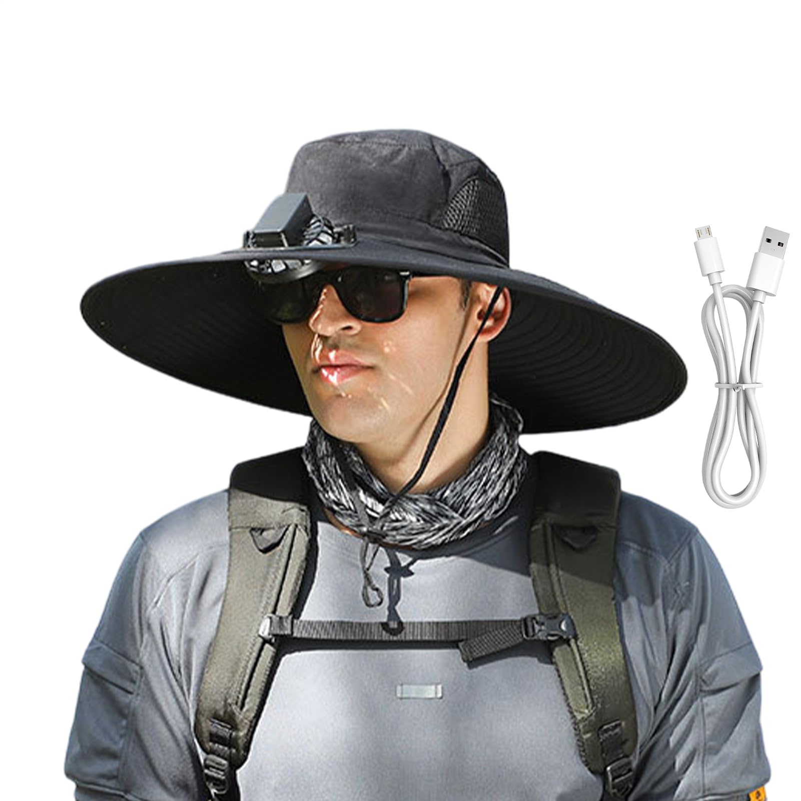 Cappello per ventilatore con pannello solare, tesa larga, protezione UV, ricarica USB, per corsa, ciclismo, escursionismo, pesca, donne e uomini