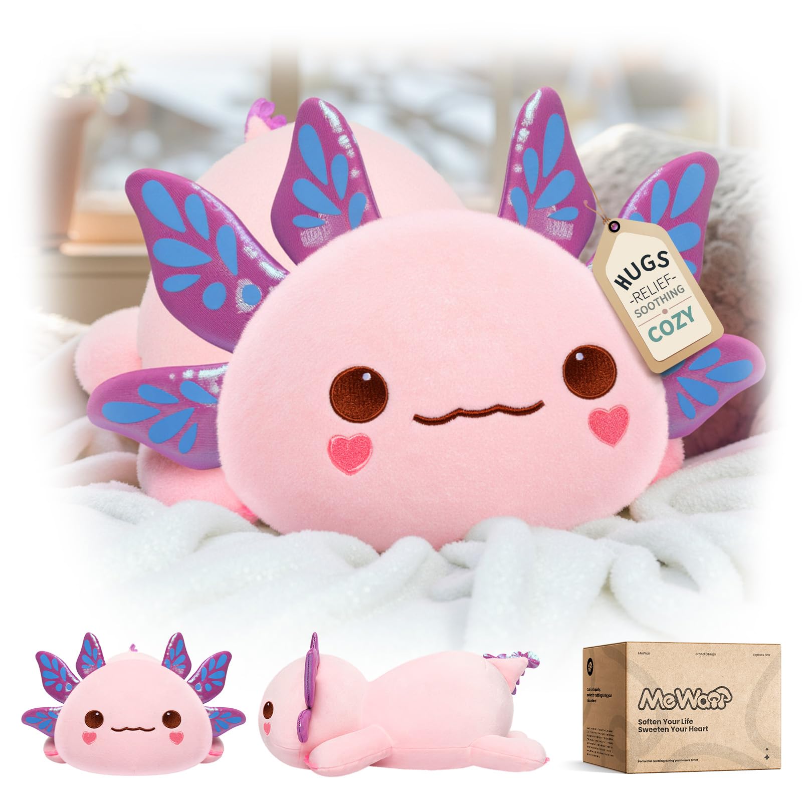 Mewaii Pink Axolotl Plush Pillow Cute Plushies, Squishy &amp; Huggable, 13 in
