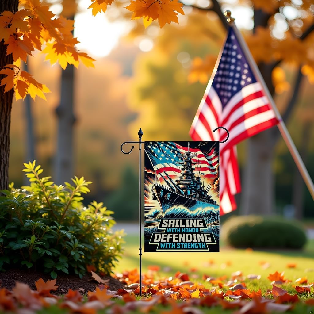 Navy Veteran Flag 12x18 – Double-Sided Military Garden Flag with Battleship and Patriotic “Sailing with Honor, Defending with Strength” – Outdoor Yard Decor for Veterans Day & Patriot Day - Image 8
