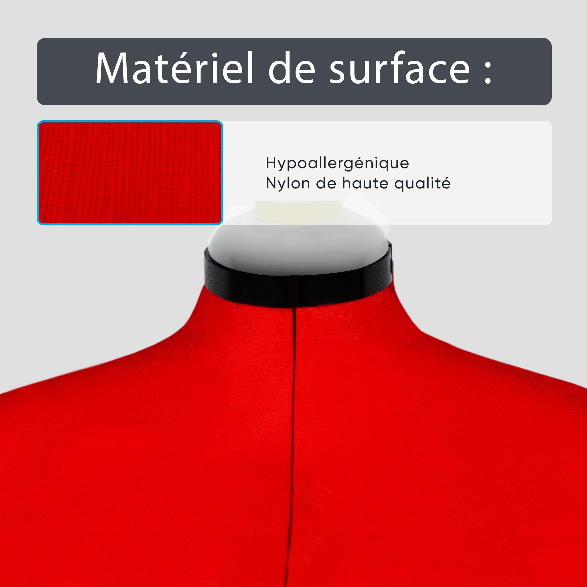 EFFEKTIV - Mannequin Couture Femme pour Exposition de Couturières, Mannequin Couture Femme Reglable en Hauteur, Design Ergonomique avec Fixateurs, 13 éléments, Taille S-L (36 - 44 Euro), Rouge