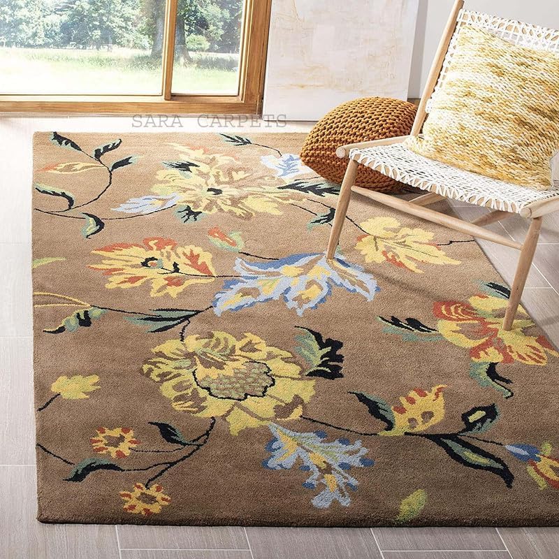 Image of Modern Abstract Hand Tufted Wool Floor Carpet for Home decore Living Room|Home and Bedroom & Hall 7x10 feet (210 x 300cm) Brown H35