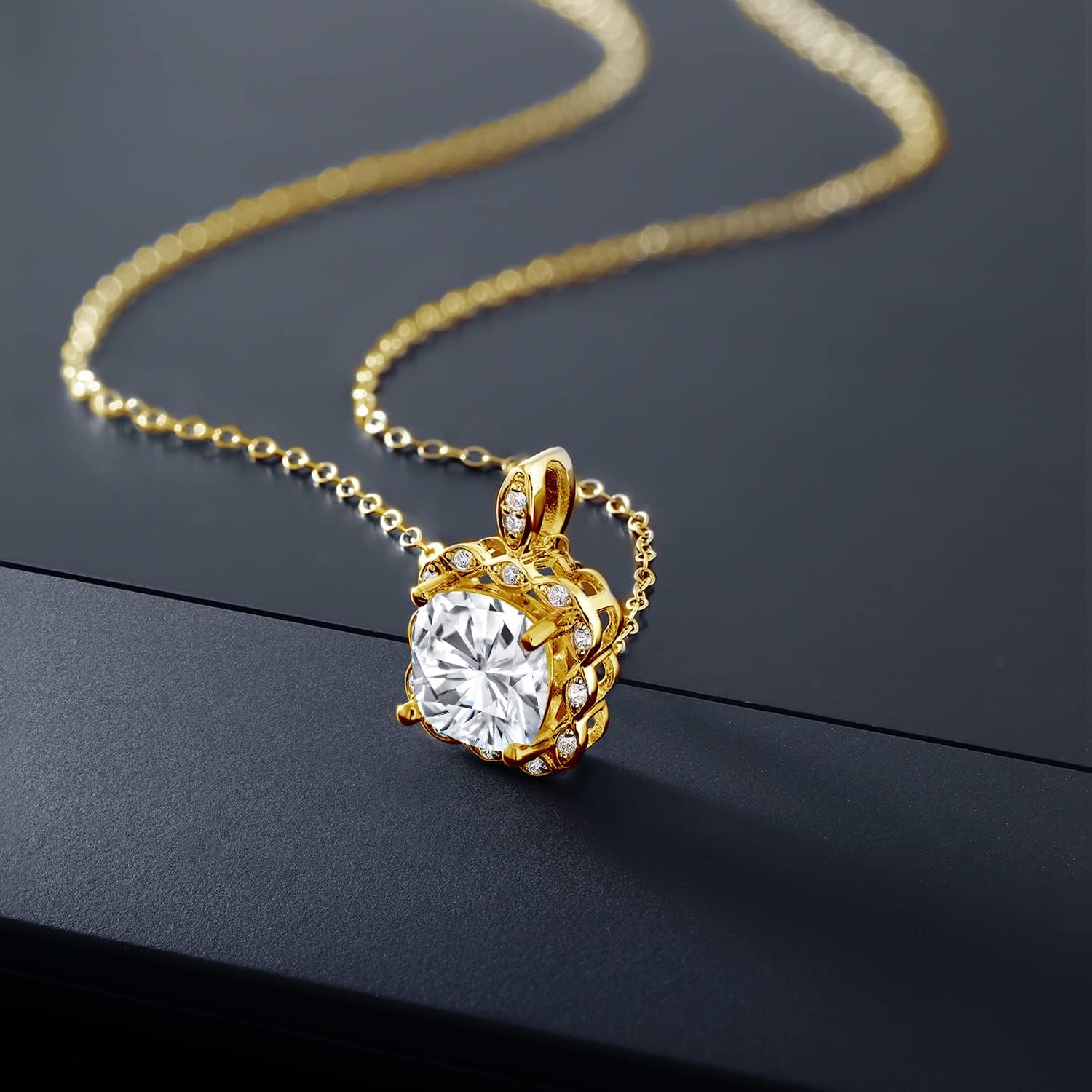 Gem Stone King 18K Yellow Gold Plated Silver Personalized and Customized 8MM Cushion Cut Birthstone Pendant Necklace For Women with 18 Inch Chain - Image 5