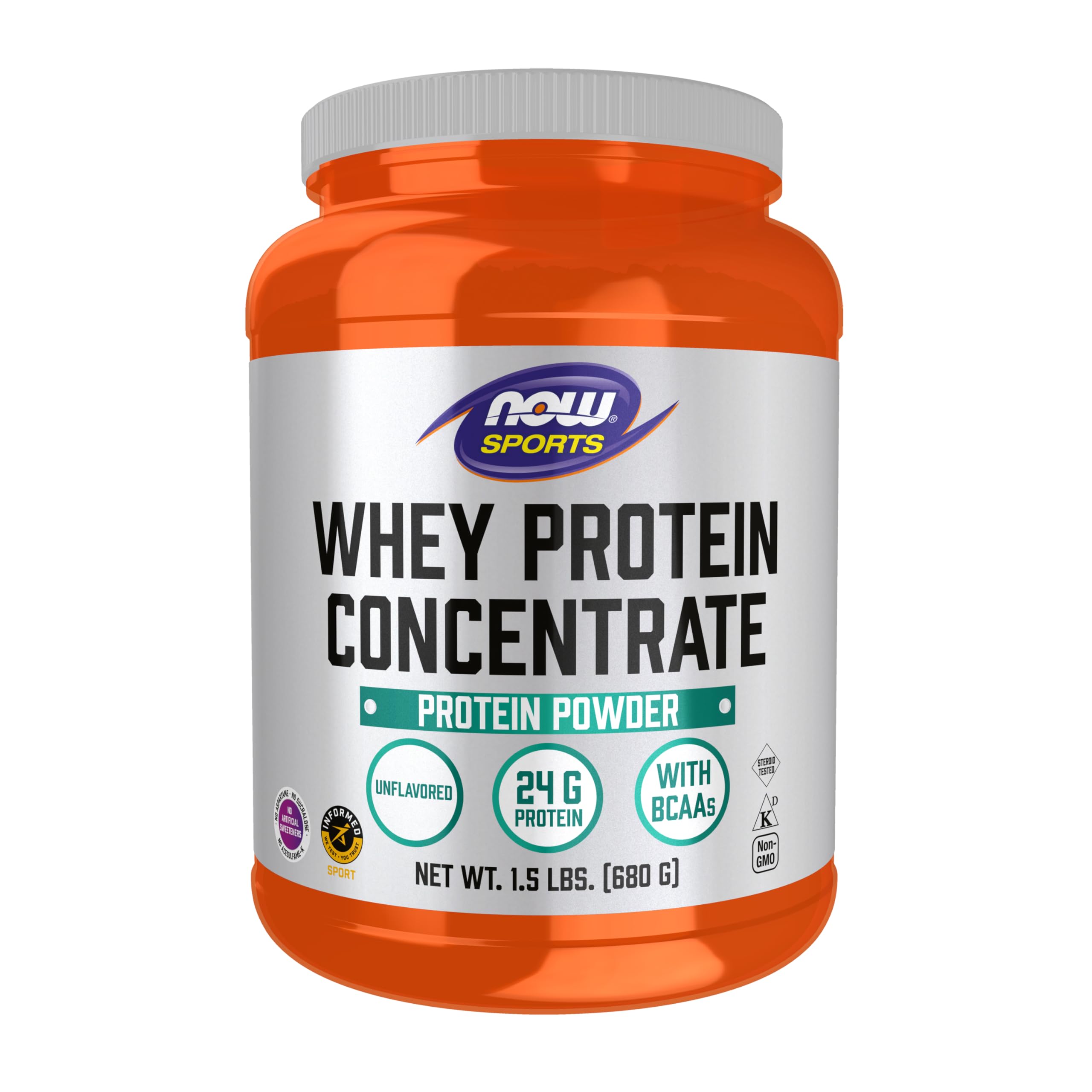 NOW Foods Sports Nutrition, Whey Protein Concentrate, 24 g With BCAAs, Unflavored Powder, 1.5-Pound