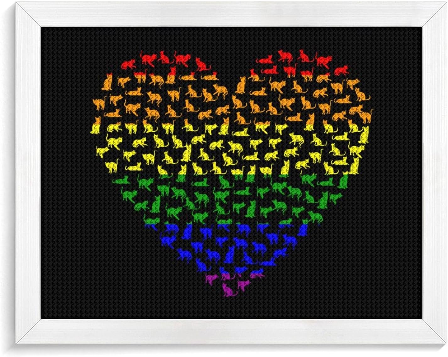 Rainbow Lgbt Cat Silhouette Printed Diamond 5D Painting Kit 16x20in DIY Full Drill Craft with Tools for Home Wall Decor Gift White Wood 50 * 40cm