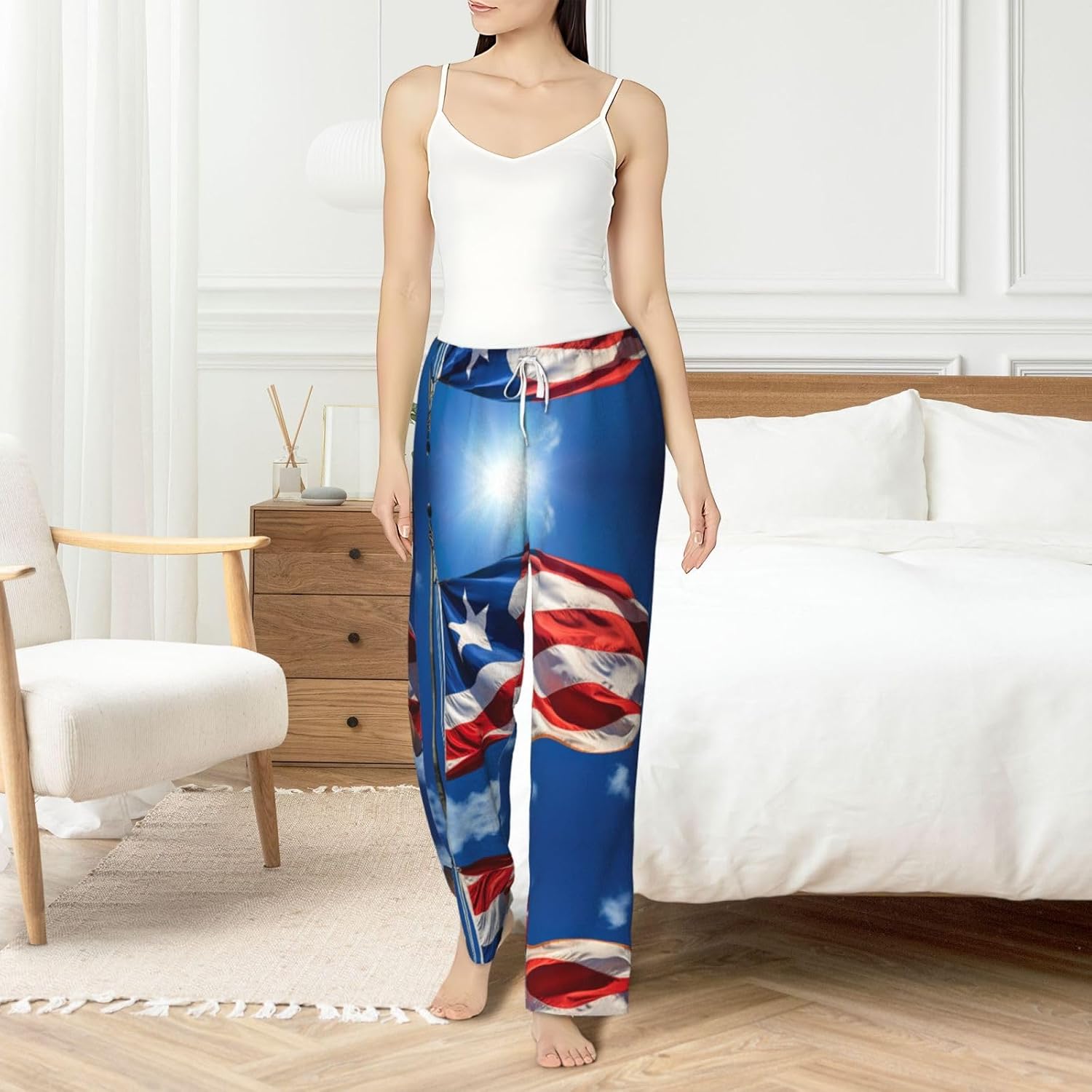 Puerto Rico Wallpaper Flag Print Cozy Flannel Pajama Pants For Women,Warm Christmas Pj Pants,Cute Fleece Pajamas