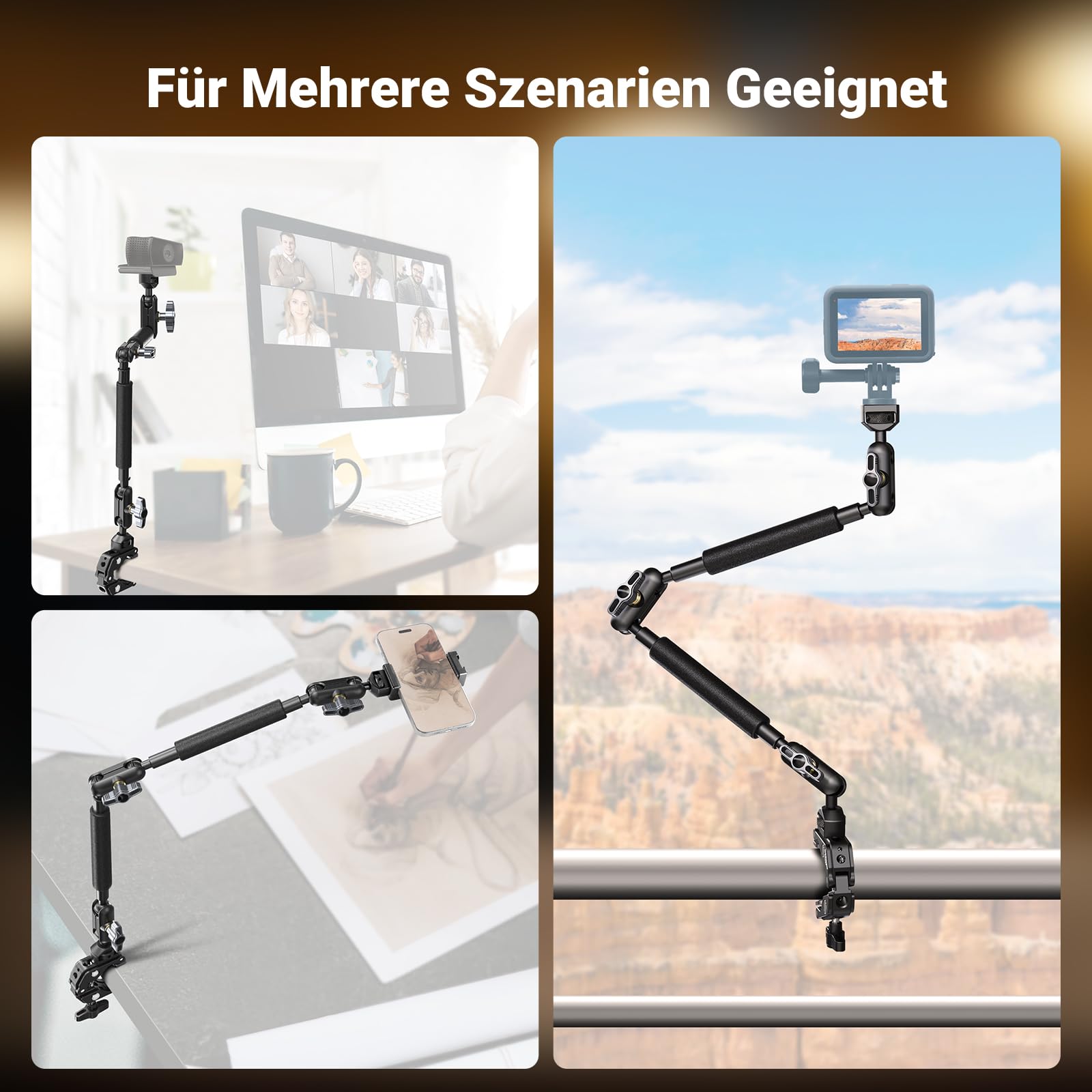 NEEWER 22" Magic Arm mit Klemme, Überkopf Tischkamera Telefonhalterung mit Doppel Kugelkopf Gelenkarm, 1/4" 3/8" Gewinde, Telefonhalter kompatibel mit iPhone DSLR Action Kamera Videoleuchte, UA057