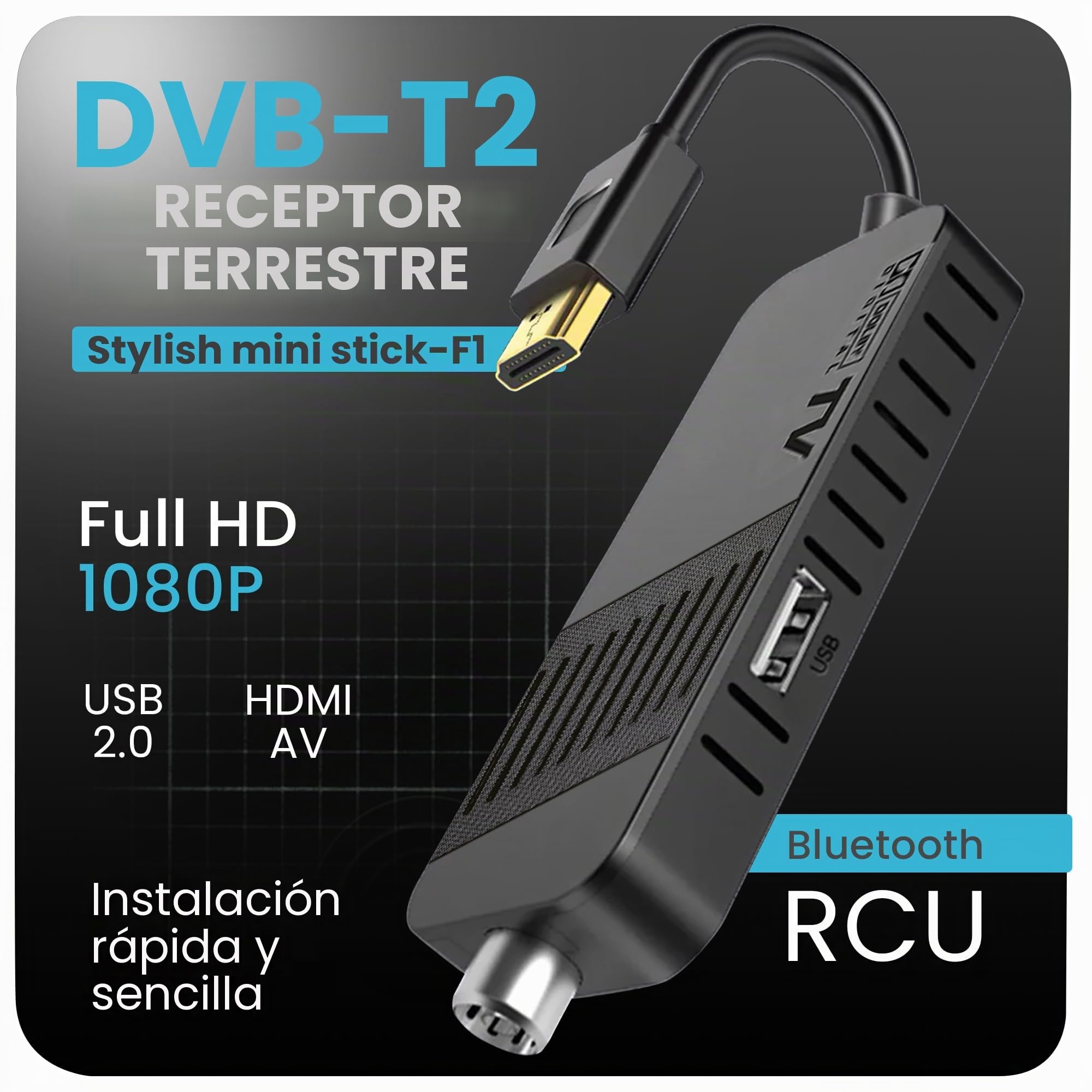 Hd-line Decodificador Digital terrestre DVB-T2 2024, Full HD 1080P, Mando a Distancia Bluetooth, Oculto detrás de la TV, Pantalla Digital, H265 HEVC 10 bits