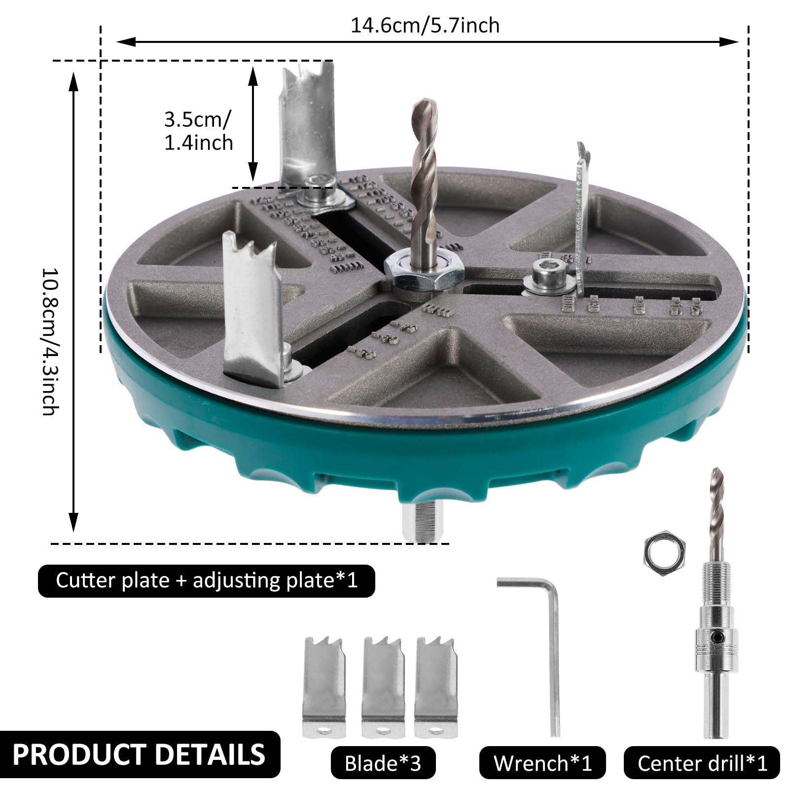 Adjustable Hole Saw Kit, Metal Adjustable Round Hole Saw Tool, Multifunctional Woodworking Round Hole Drilling Saw, Cutter Diameter 45-130mm Hole Opener Saw Tool for Wood Plywood Plastic (6 Blades)