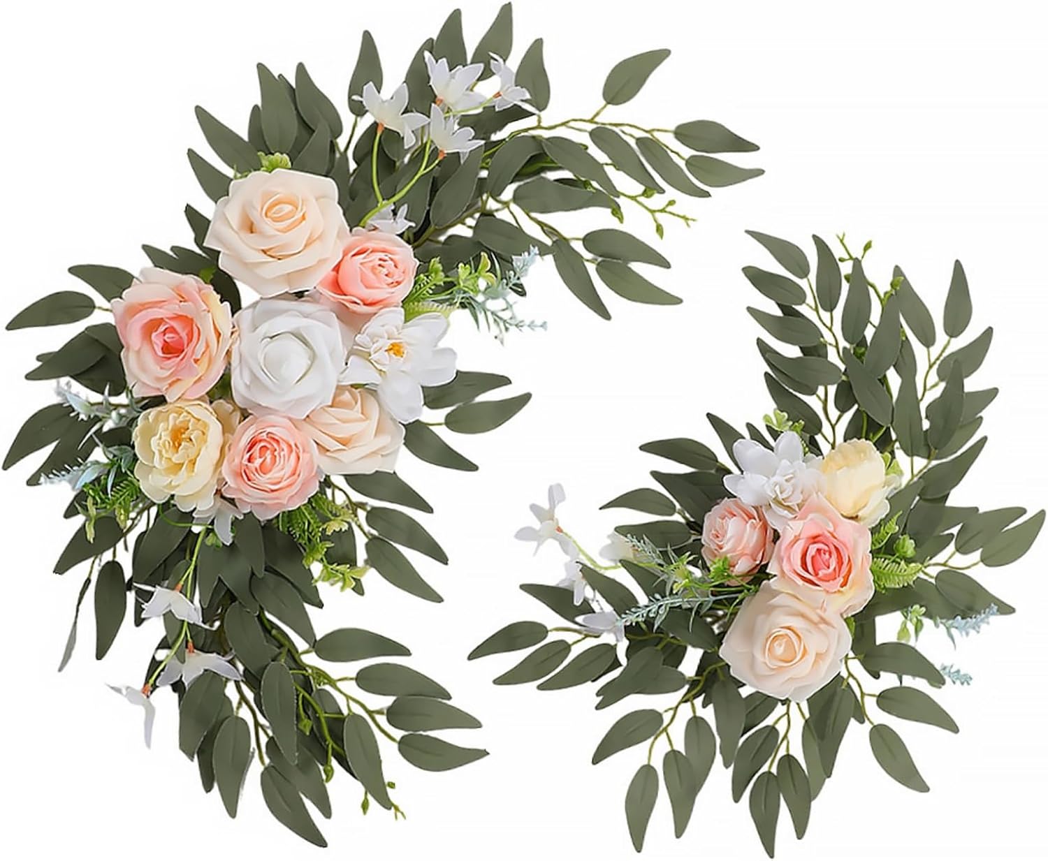 Pink Artificial Rose Flower Swag (Set of 2) Floral Swag Flower Arrangement Wedding Arch Welcome Sign Ceremony Anniversary Birthday Party Bridal Shower Backdrop Home Decoration Pink