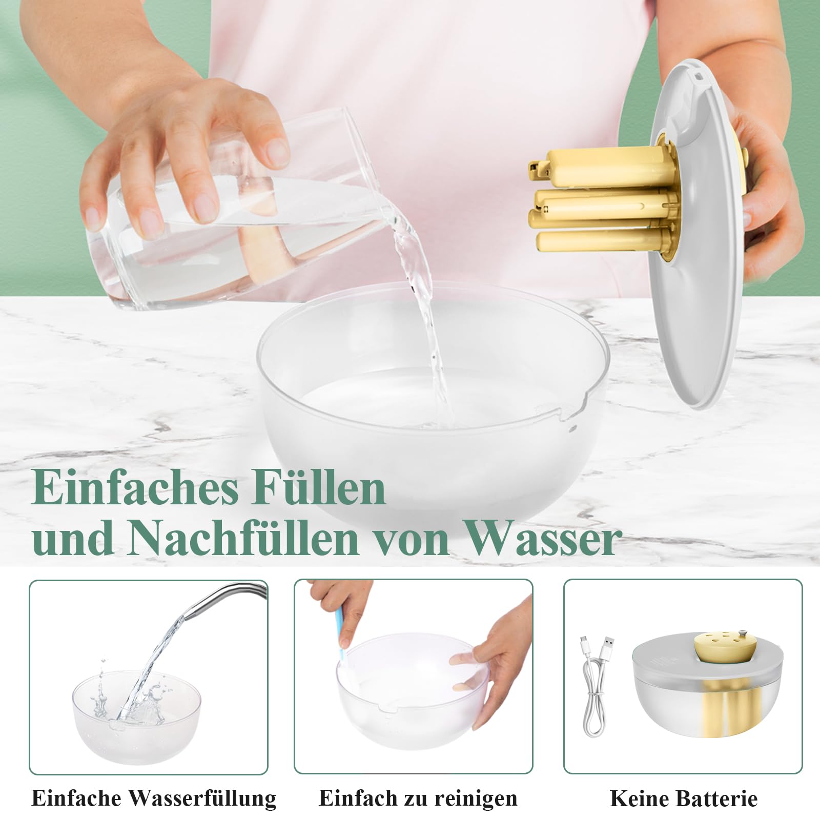 Mini nawilżacz powietrza z oświetleniem, 20 dB, cichy, 6-biegowy, regulowany humidifier, pojemność mgły 300 ml/h, z elementem filtrującym (szary)